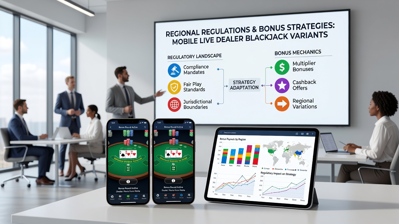 Regulatory compliance dashboard showing mobile blackjack bonus tracking across regions
